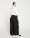 Stephanie Wide Leg Stripe Ponte Pants 27 Inch - Black with Blue/White Stripe thumbnail 3