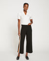 Stephanie Wide Leg Stripe Ponte Pants 27 Inch - Black with Ochre/White Stripe thumbnail 0