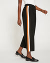 Stephanie Wide Leg Stripe Ponte Pants 27 Inch - Black with Ochre/White Stripe thumbnail 1