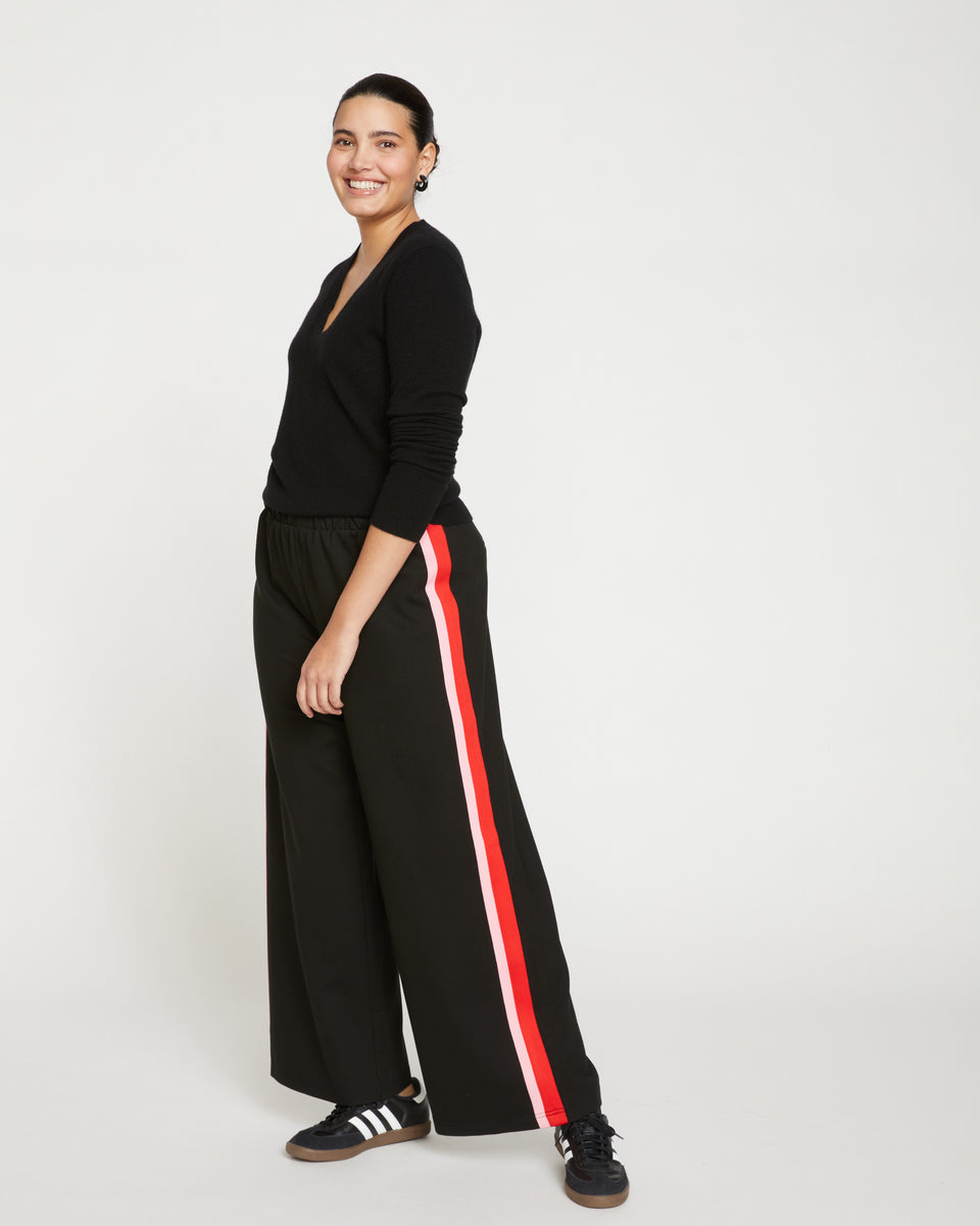 Stephanie Wide Leg Stripe Ponte Pants 30 Inch - Black/Paeonia/Sanguinello Zoom image 1