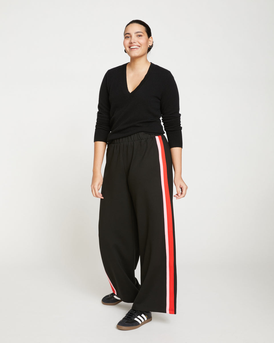 Stephanie Wide Leg Stripe Ponte Pants 30 Inch - Black/Paeonia/Sanguinello Zoom image 2