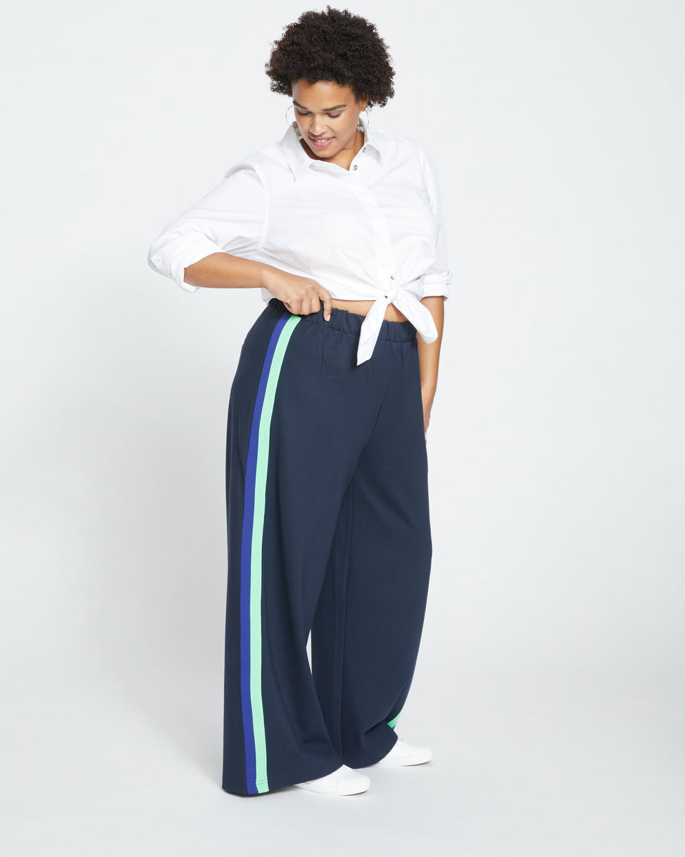 Stephanie Wide Leg Stripe Ponte Pants 30 Inch - Navy with Absinthe/Navy Stripe Zoom image 2