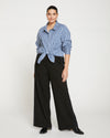 Stephanie Wide Leg Stripe Ponte Pants 33 Inch - Black with Black Stripe thumbnail 0