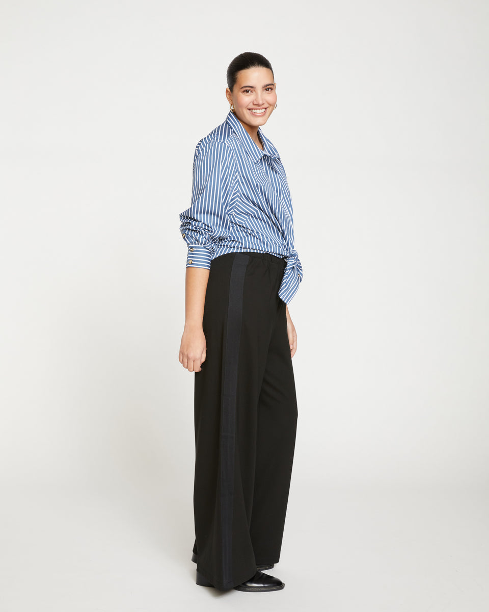 Stephanie Wide Leg Stripe Ponte Pants 33 Inch - Black with Black Stripe Zoom image 2