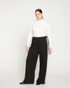 Stephanie Wide Leg Stripe Ponte Pants 33 Inch - Black with Blue/White Stripe thumbnail 1