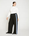 Stephanie Wide Leg Stripe Ponte Pants 33 Inch - Black with Blue/White Stripe thumbnail 2