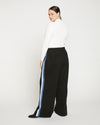 Stephanie Wide Leg Stripe Ponte Pants 33 Inch - Black with Blue/White Stripe thumbnail 3