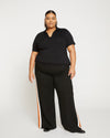 Stephanie Wide Leg Stripe Ponte Pants 33 Inch - Black with Ochre/White Stripe thumbnail 0