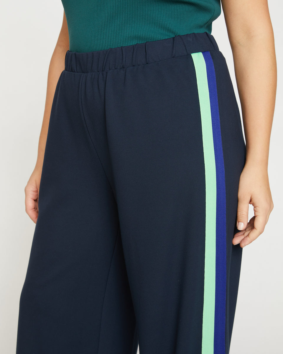 Stephanie Wide Leg Stripe Ponte Pants 33 Inch - Navy with Absinthe/Navy Stripe Zoom image 1