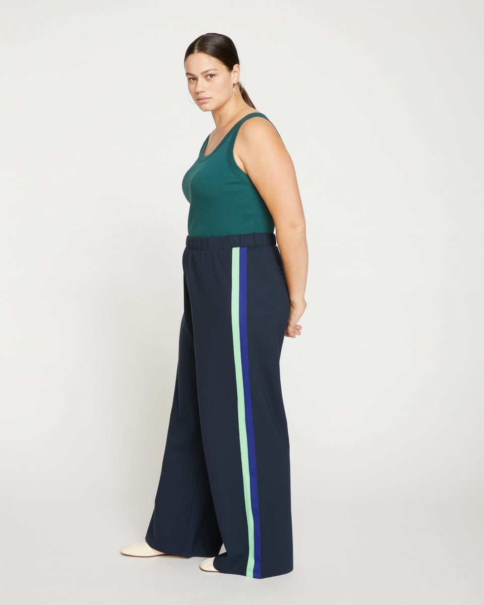 Stephanie Wide Leg Stripe Ponte Pants 33 Inch - Navy with Absinthe/Navy Stripe Zoom image 2