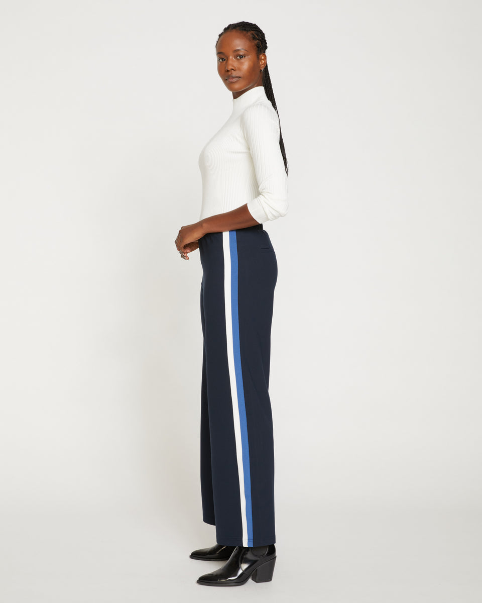 Stephanie Wide Leg Stripe Ponte Pants 33 Inch - Navy with Blue/White Stripe Zoom image 2