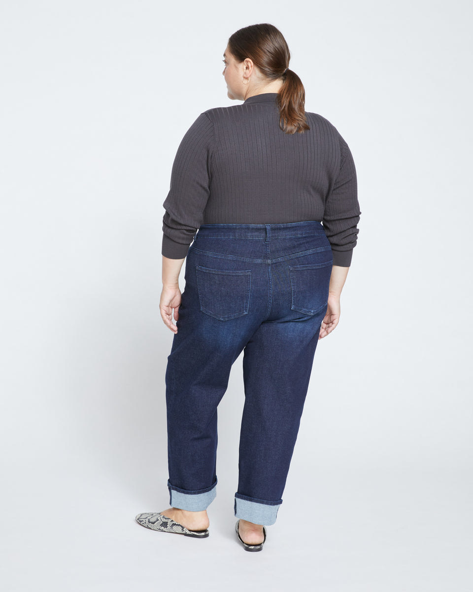Stevie High Rise Cuffed Straight Leg Jeans - Washed Outback Blue Selvedge Zoom image 3