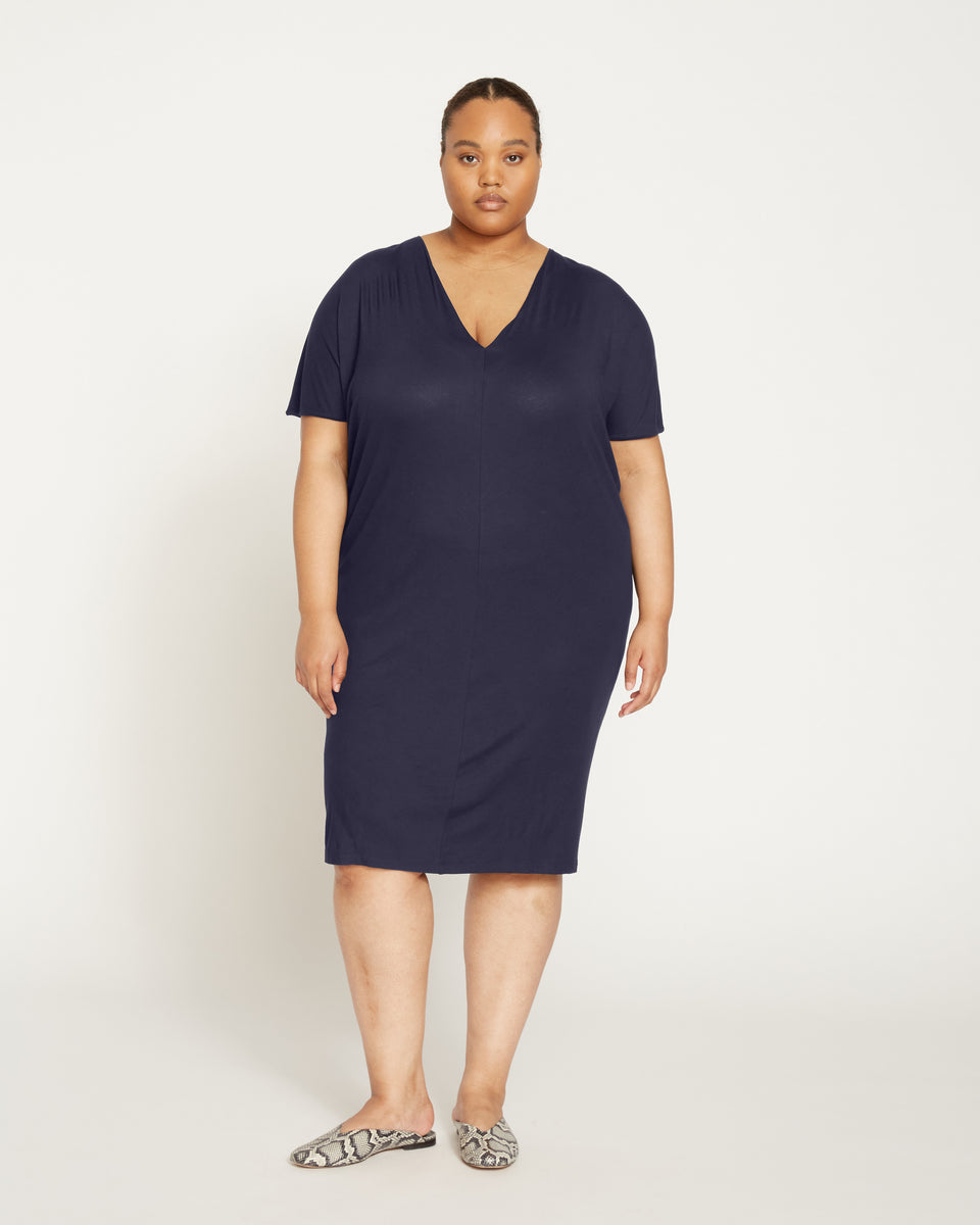 Teresa Liquid Jersey V-Neck Dress - Midnight Zoom image 0