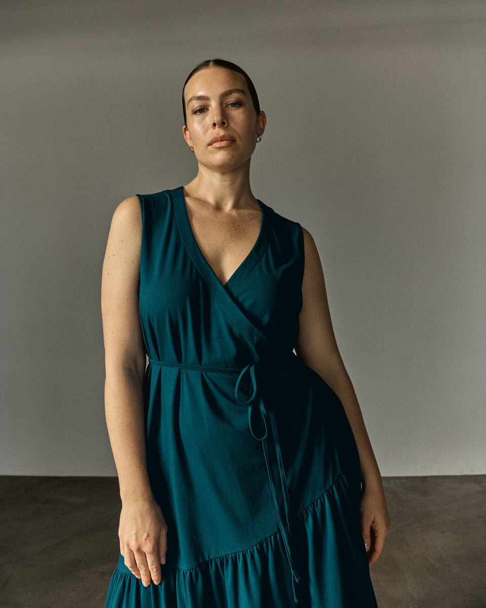 Tiered Twirl Wrap Dress - Ionian Blue Zoom image 1