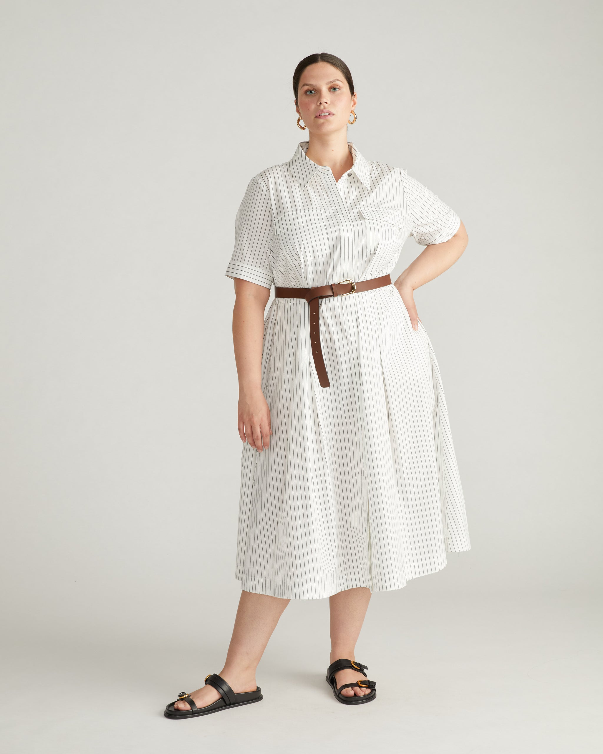 City Poplin Shirtdress - White/Grey Stripe Zoom image 1