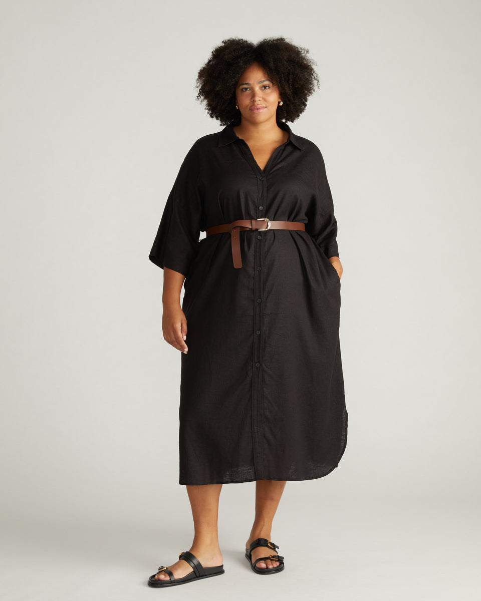 Plaza Linen Shirtdress - Black Zoom image 0