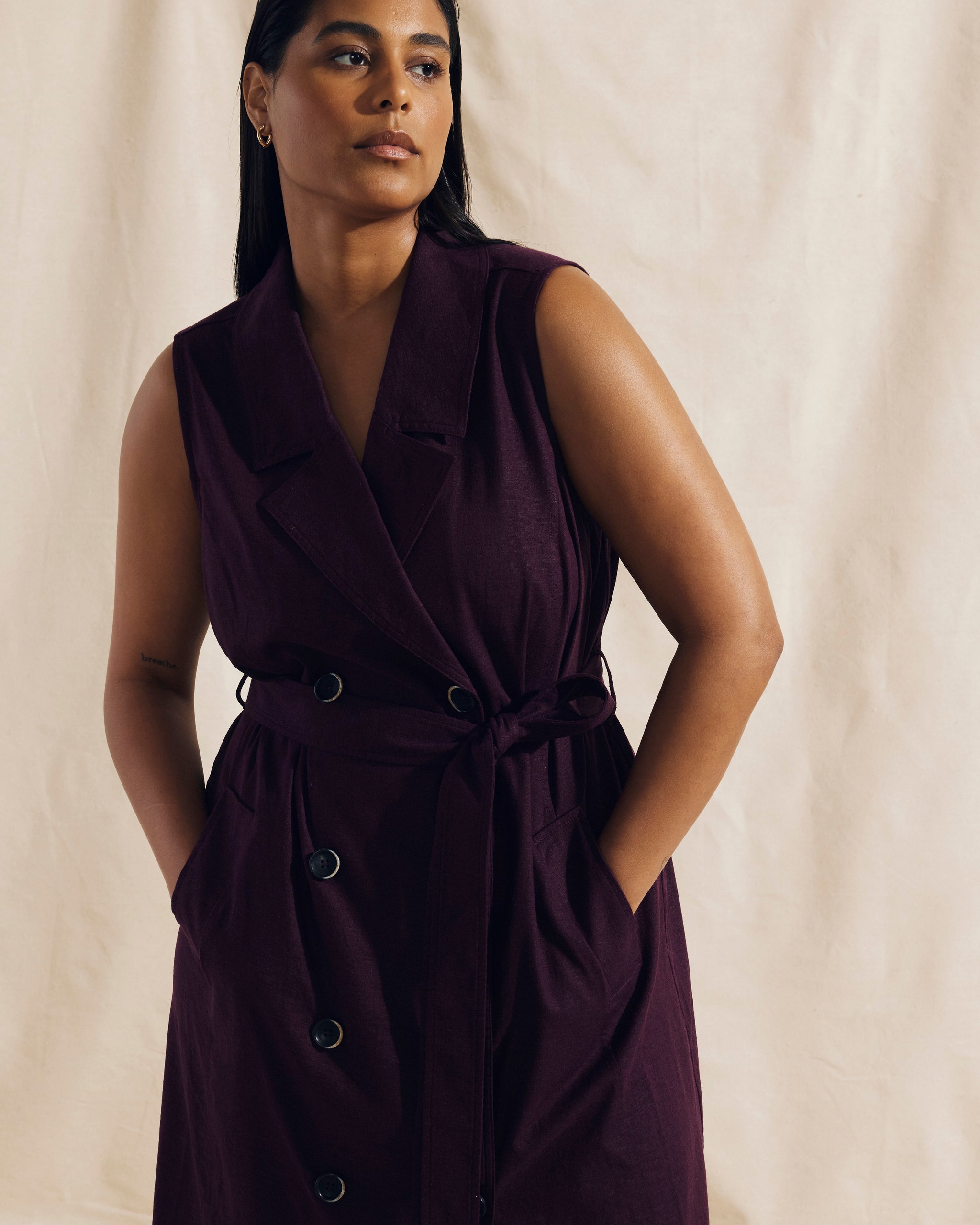 Hudson Linen Trench Dress - Acai Zoom image 1