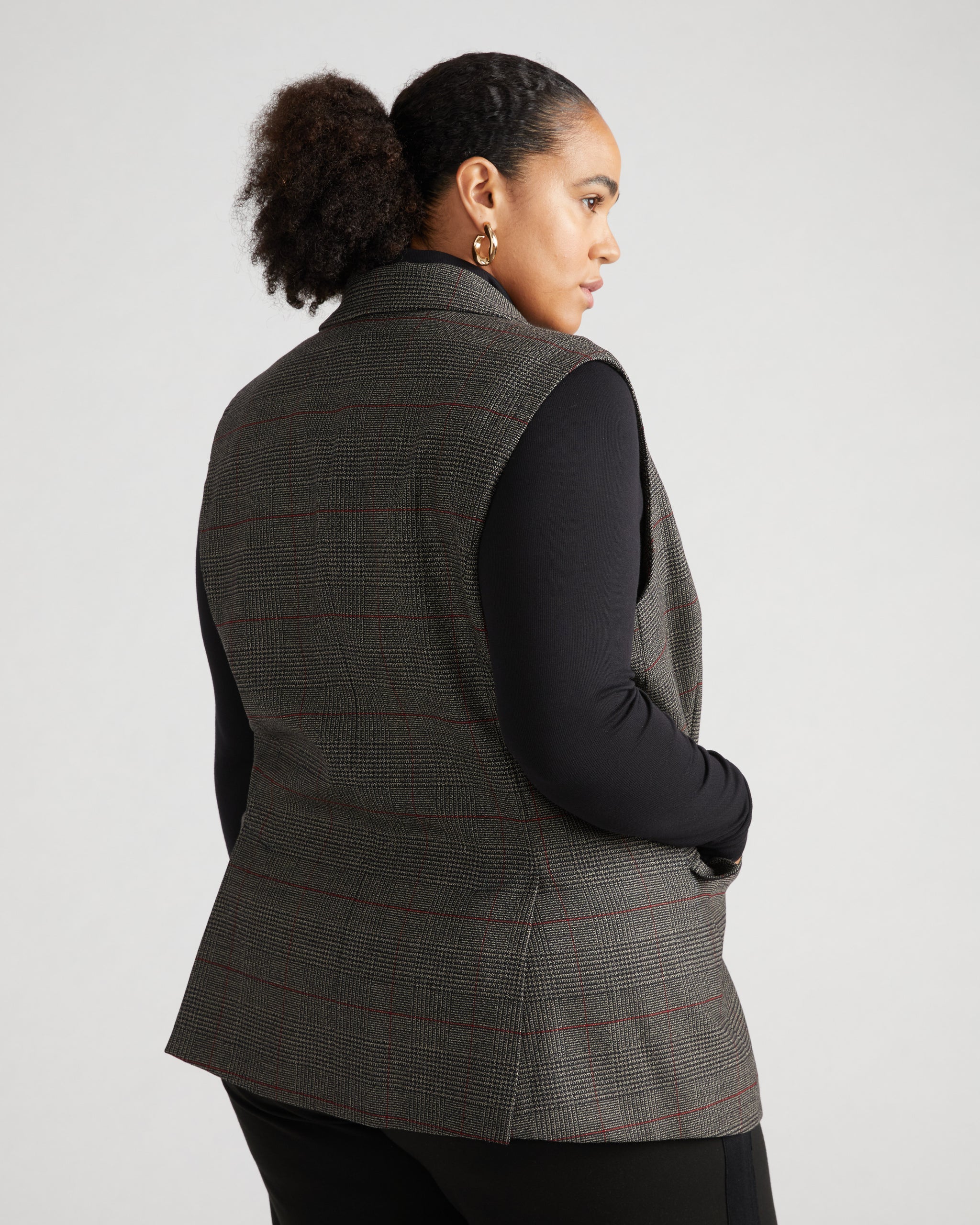 Annie Tailored Wool Vest - Chocolate Plaid Zoom image 3