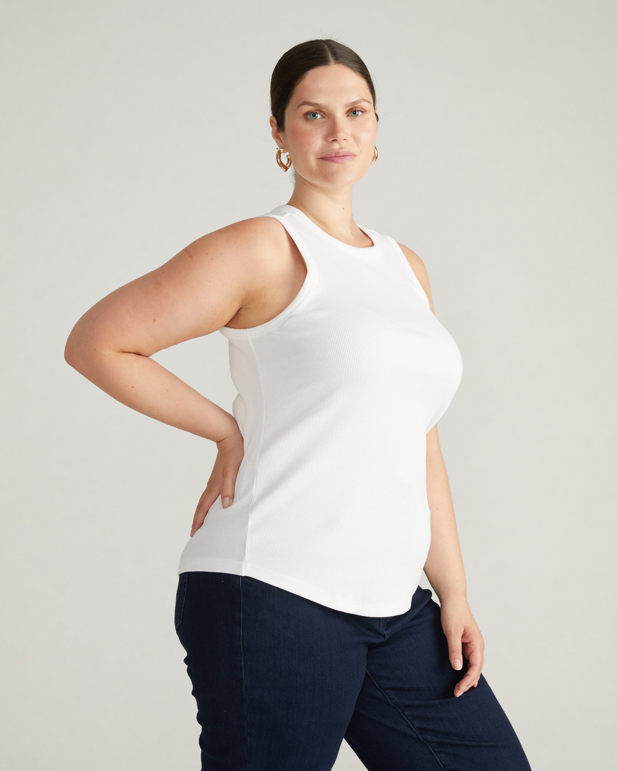 Cai High Neck Ribbed Tank - White Zoom image 1