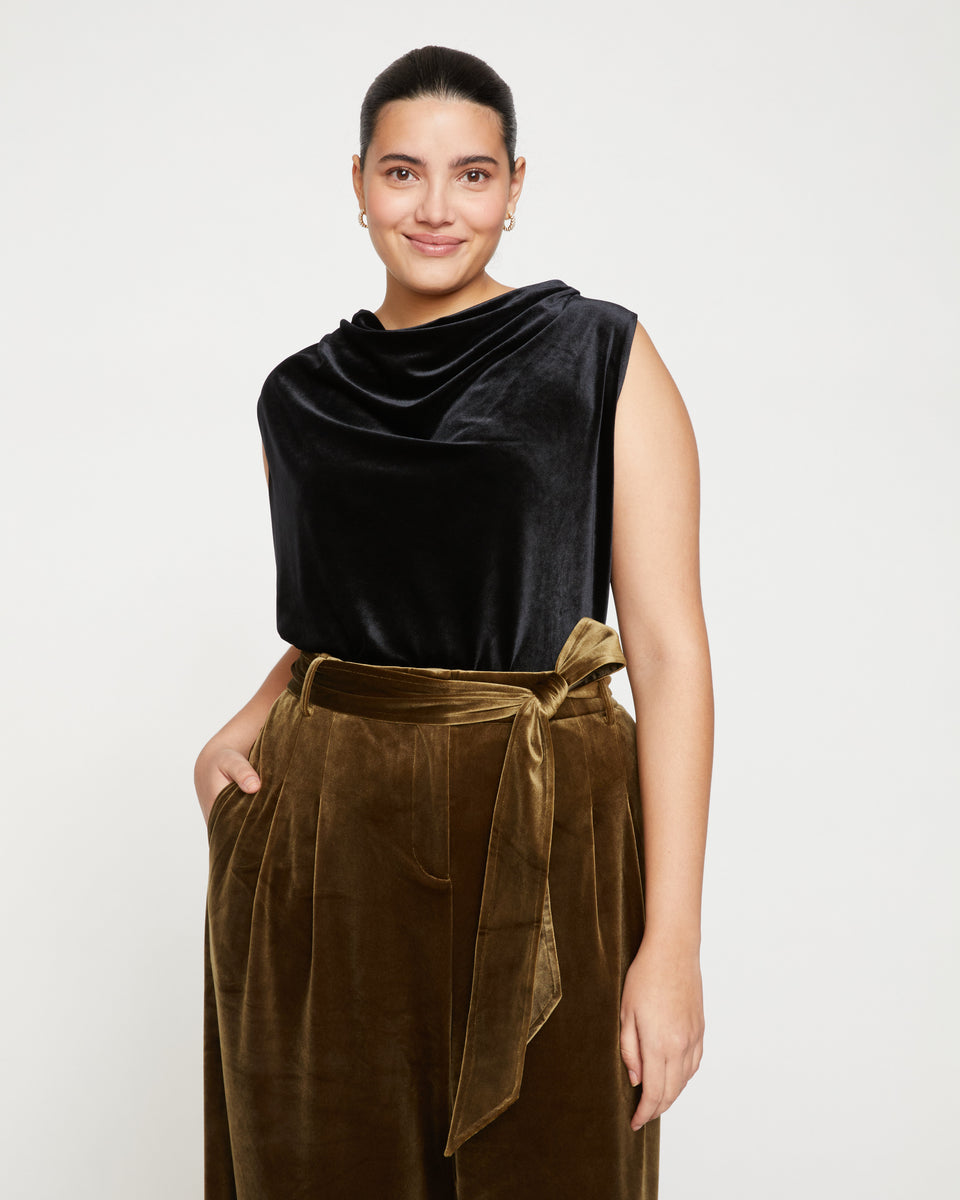 Waltz Velvet Cowl Tank Blouse - Black Zoom image 1