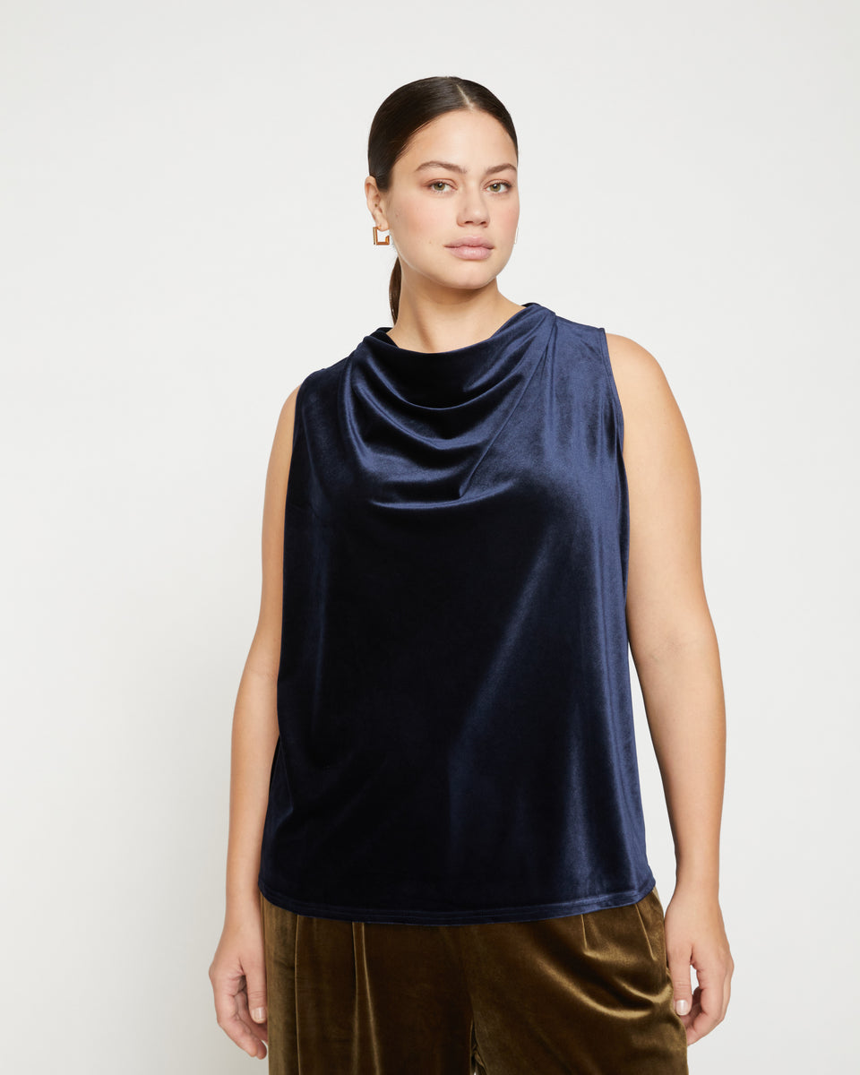 Waltz Velvet Cowl Tank Blouse - Moonstone Blue Velvet Zoom image 1