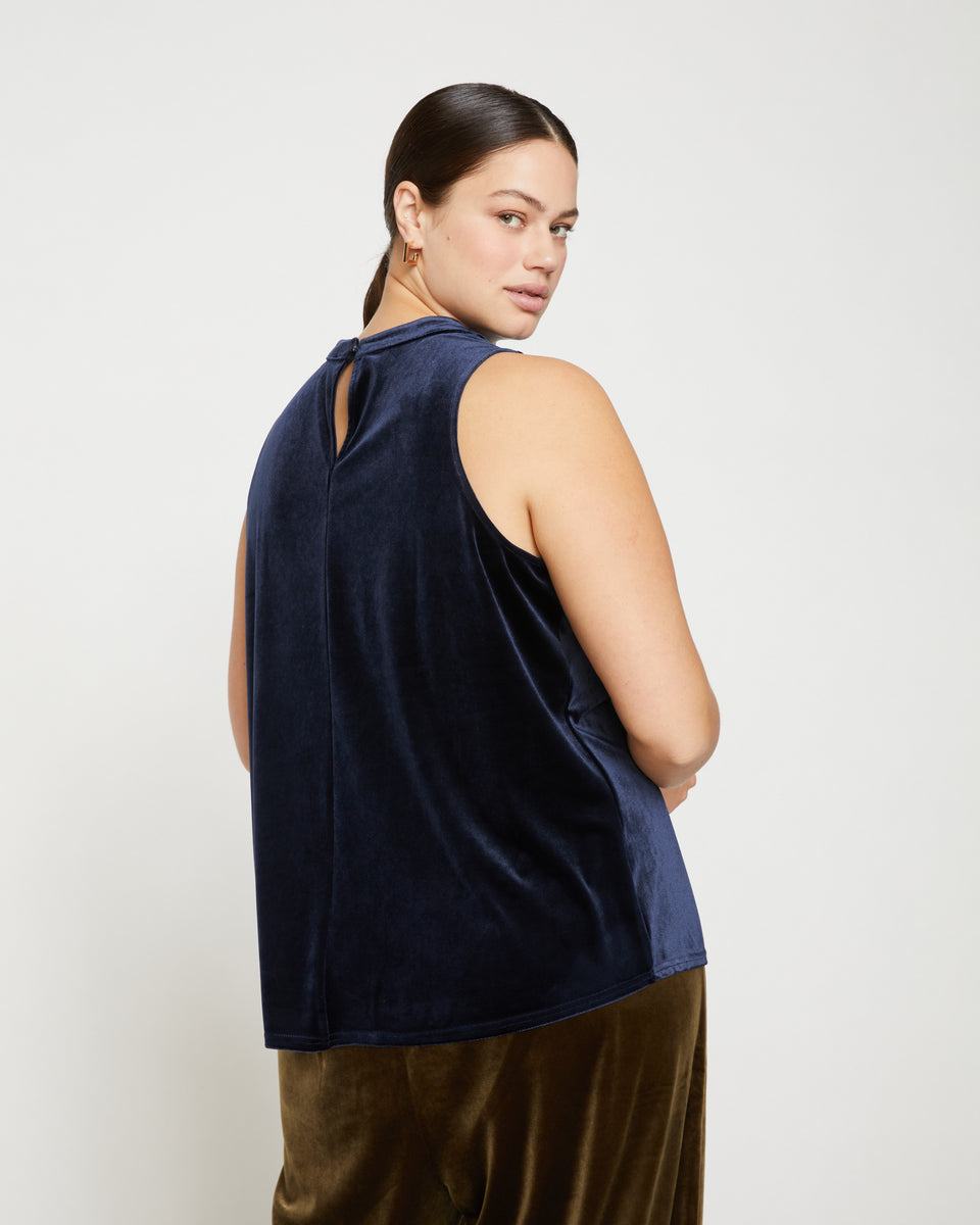 Waltz Velvet Cowl Tank Blouse - Moonstone Blue Velvet Zoom image 3