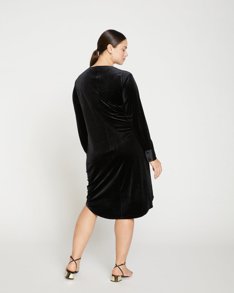 Garland Velvet Wrap Dress - Black Zoom image 3
