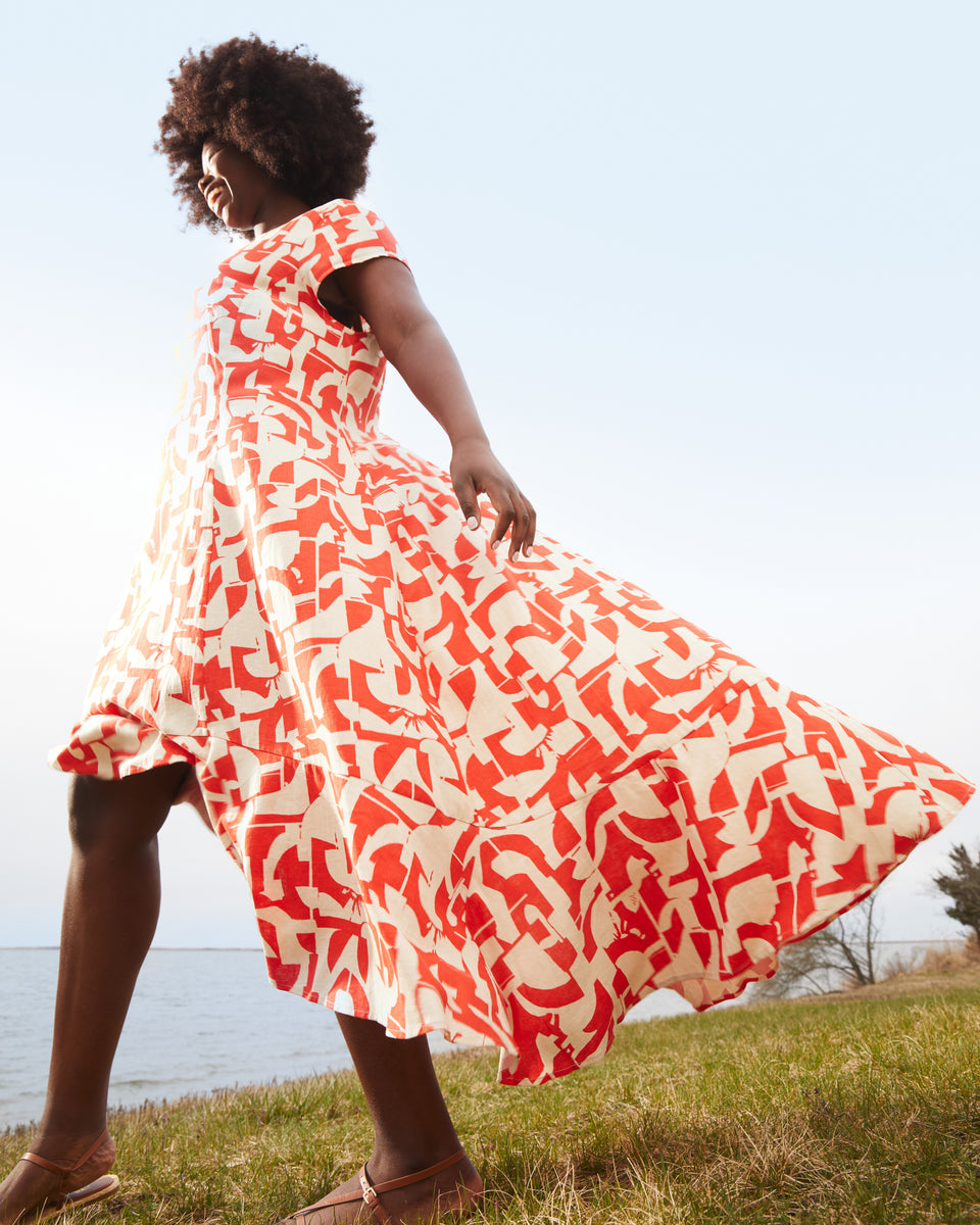 Sunset Linen Flounce Dress - Shoreline Sunset Print Zoom image 0