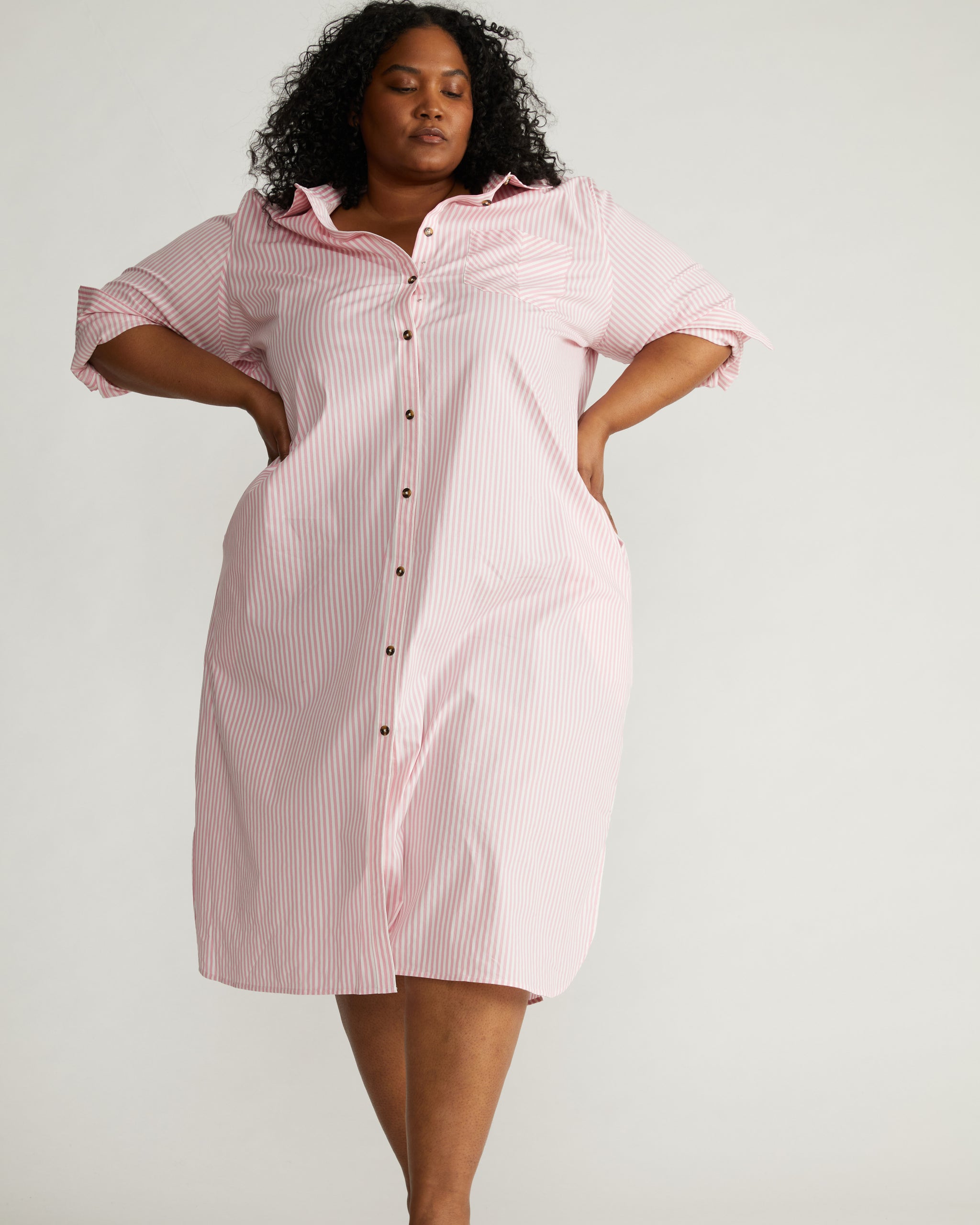 Odeon Stretch Poplin Shirtdress - Pink/White Stripe Zoom image 0