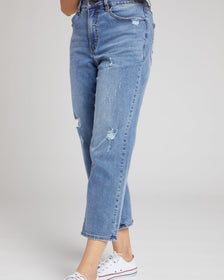 Donna High Rise Curve Straight Leg Jeans 27 Inch - Stonewash Indigo