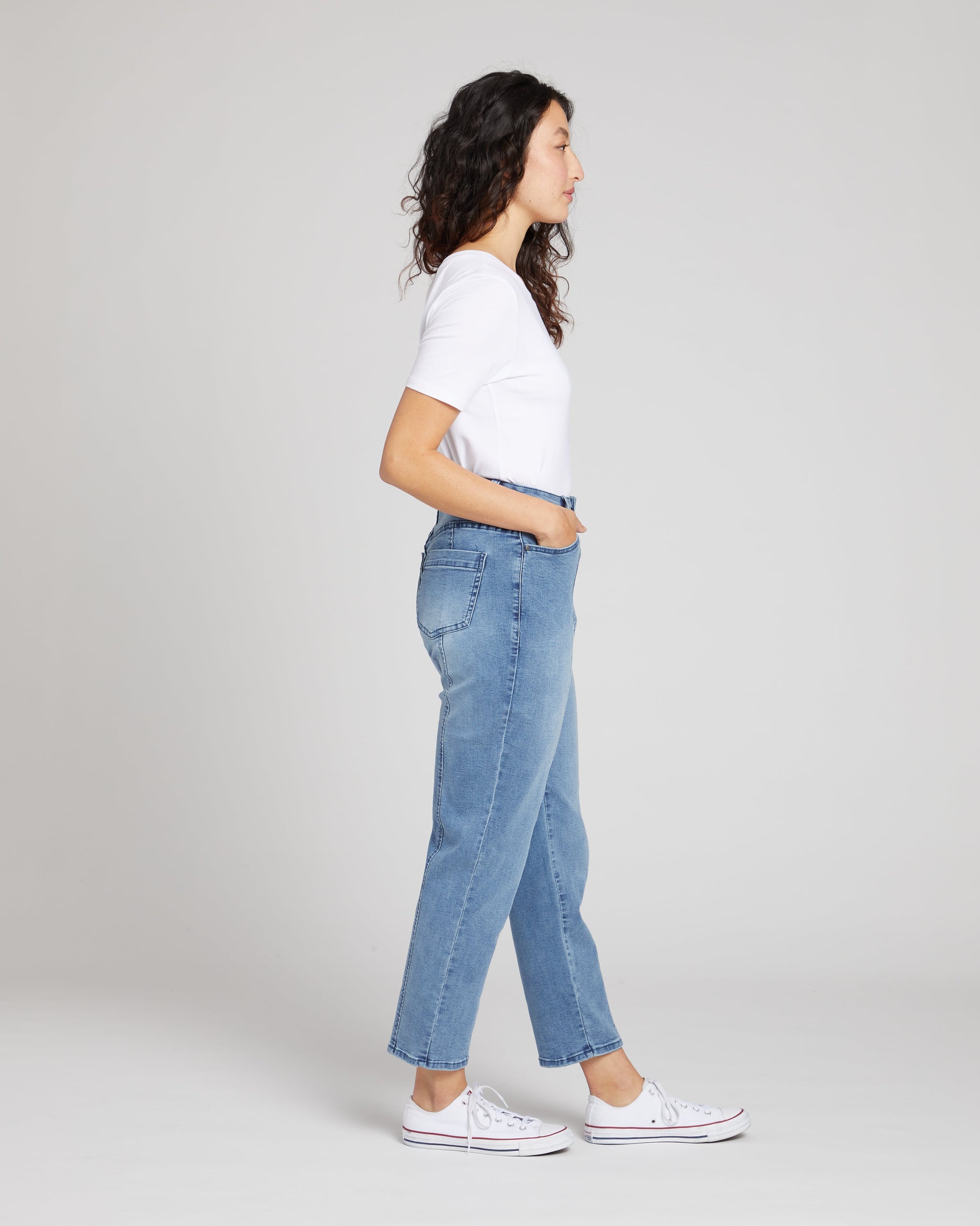 Whitney Super High Rise Seam Tapered Leg Jeans - Distressed Light Blue ...