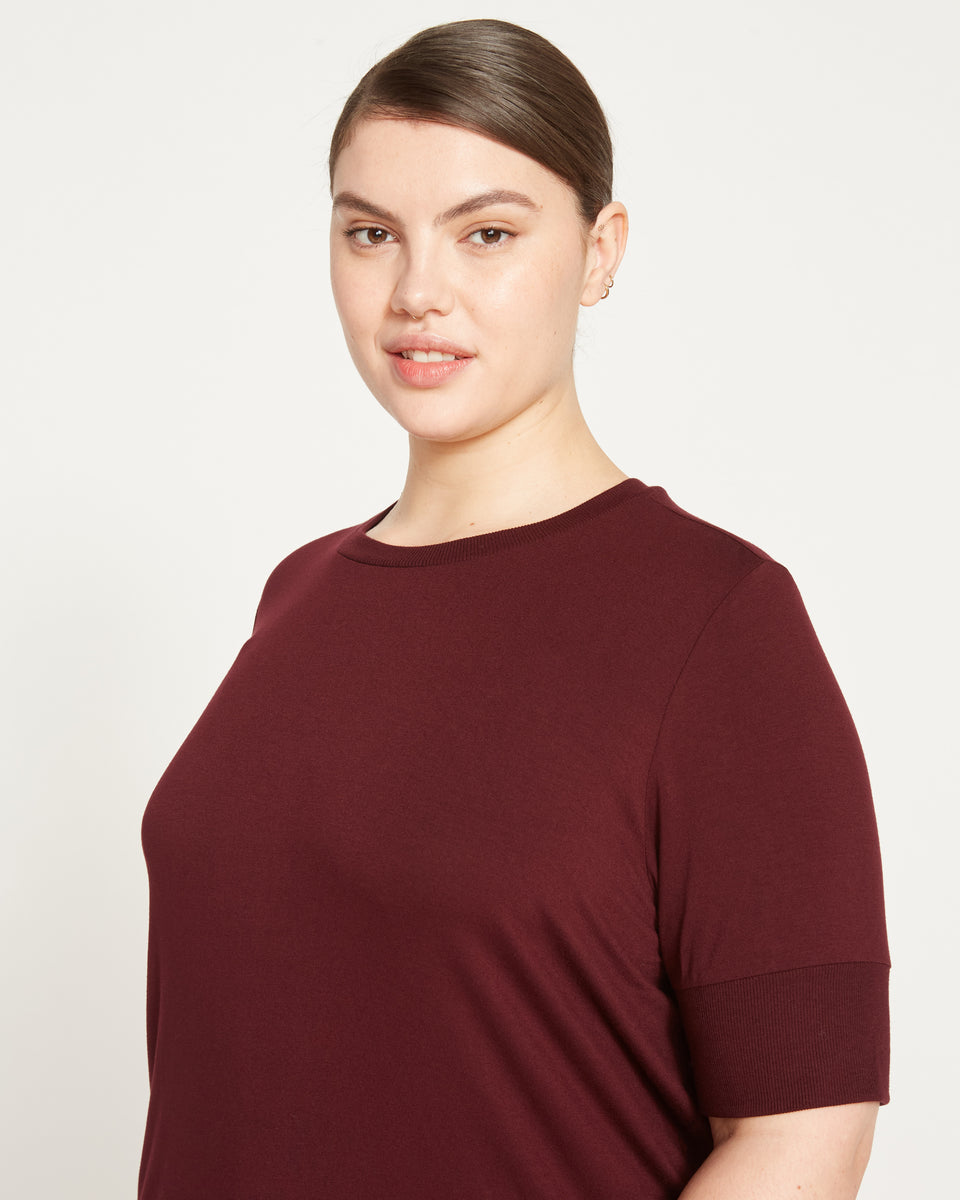 Aimee Liquid Jersey Rib Hem Tee - Black Cherry Zoom image 0