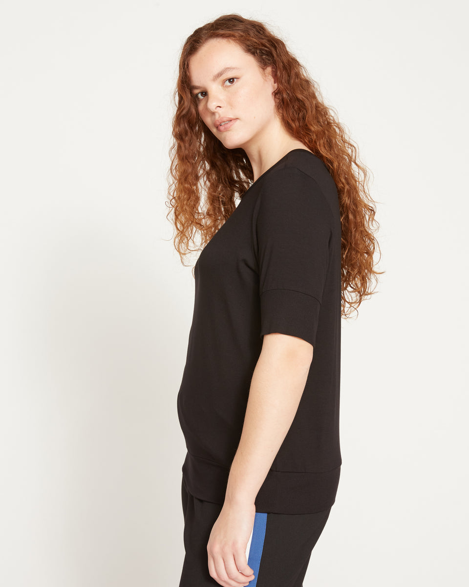 Aimee Liquid Jersey Rib Hem Tee - Black Zoom image 1