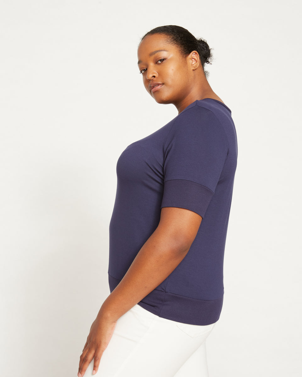 Aimee Liquid Jersey Rib Hem Tee - Navy Zoom image 3