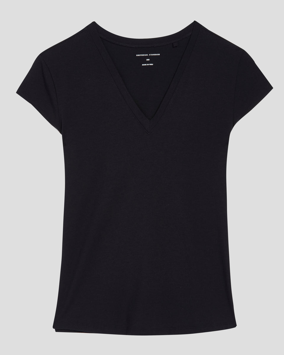 Ashley V Neck Cap Sleeve Tee - Black Zoom image 1