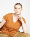 Ashley V Neck Cap Sleeve Tee - Caramel Cafe thumbnail 0