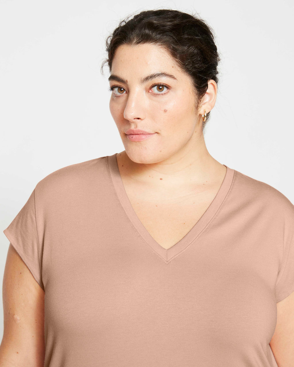 Ashley V Neck Cap Sleeve Tee - Mahogany Rose - image 1