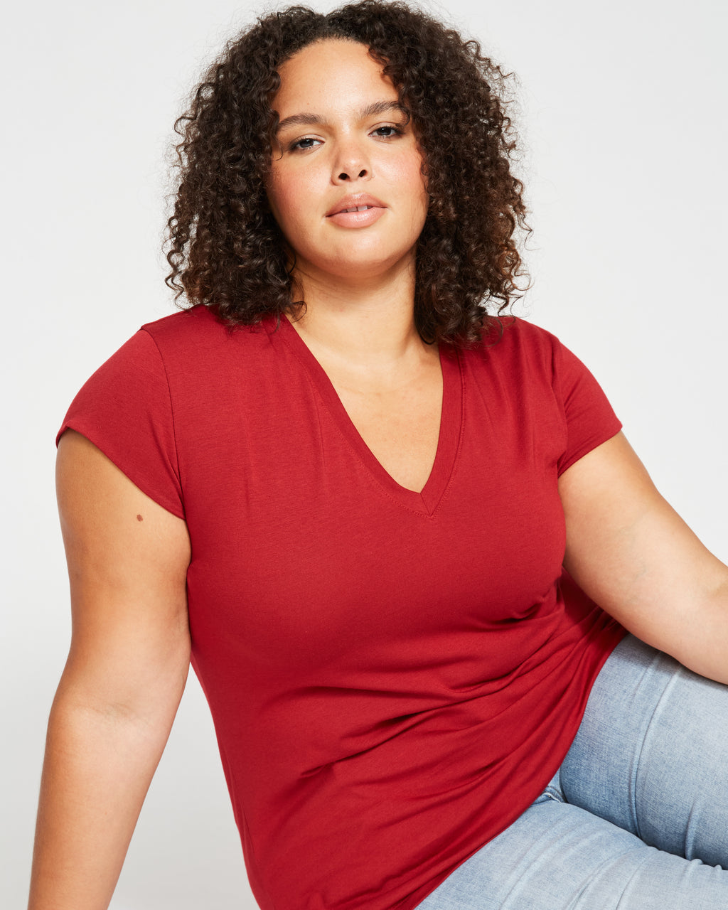 Ashley V Neck Cap Sleeve Tee - Rhubarb - image 0