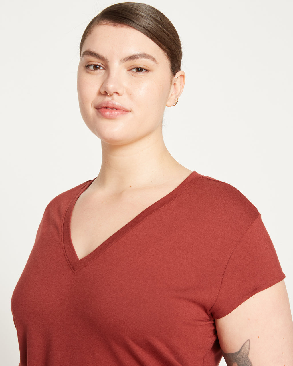 Ashley V Neck Cap Sleeve Tee - Cinnamon - image 0