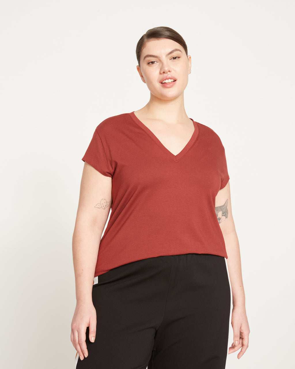 Ashley V Neck Cap Sleeve Tee - Cinnamon - image 1