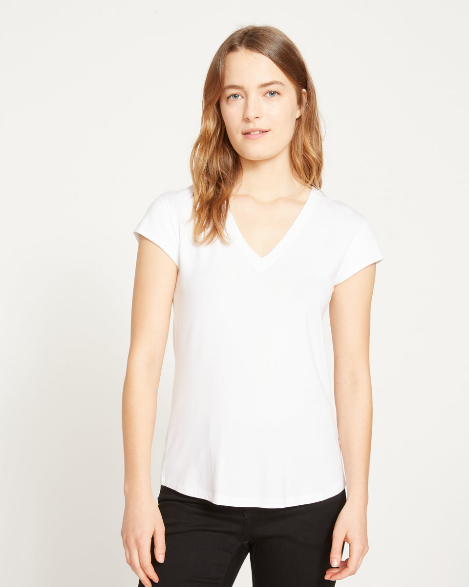 Ashley V Neck Cap Sleeve Tee - White Zoom image 5