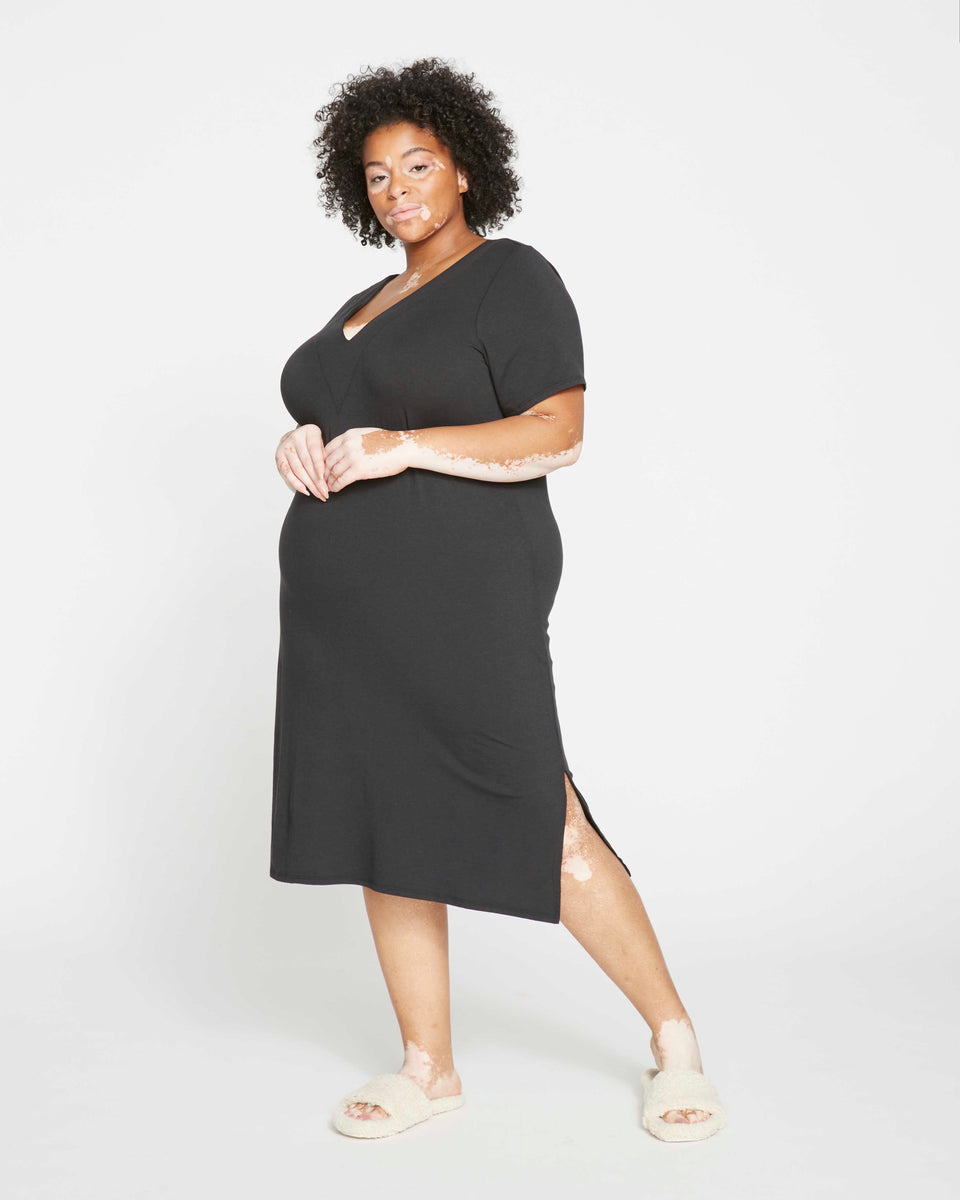 Aubrey V Neck Sleep Dress - Black Zoom image 0