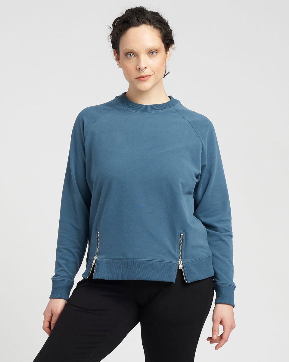 Peachy Terry Side Zip Pullover - Teal Zoom image 3