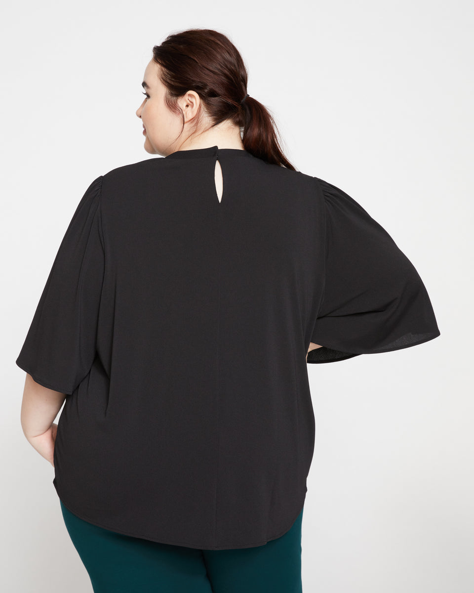 Crepe Jersey Capelet Blouse - Black Zoom image 3