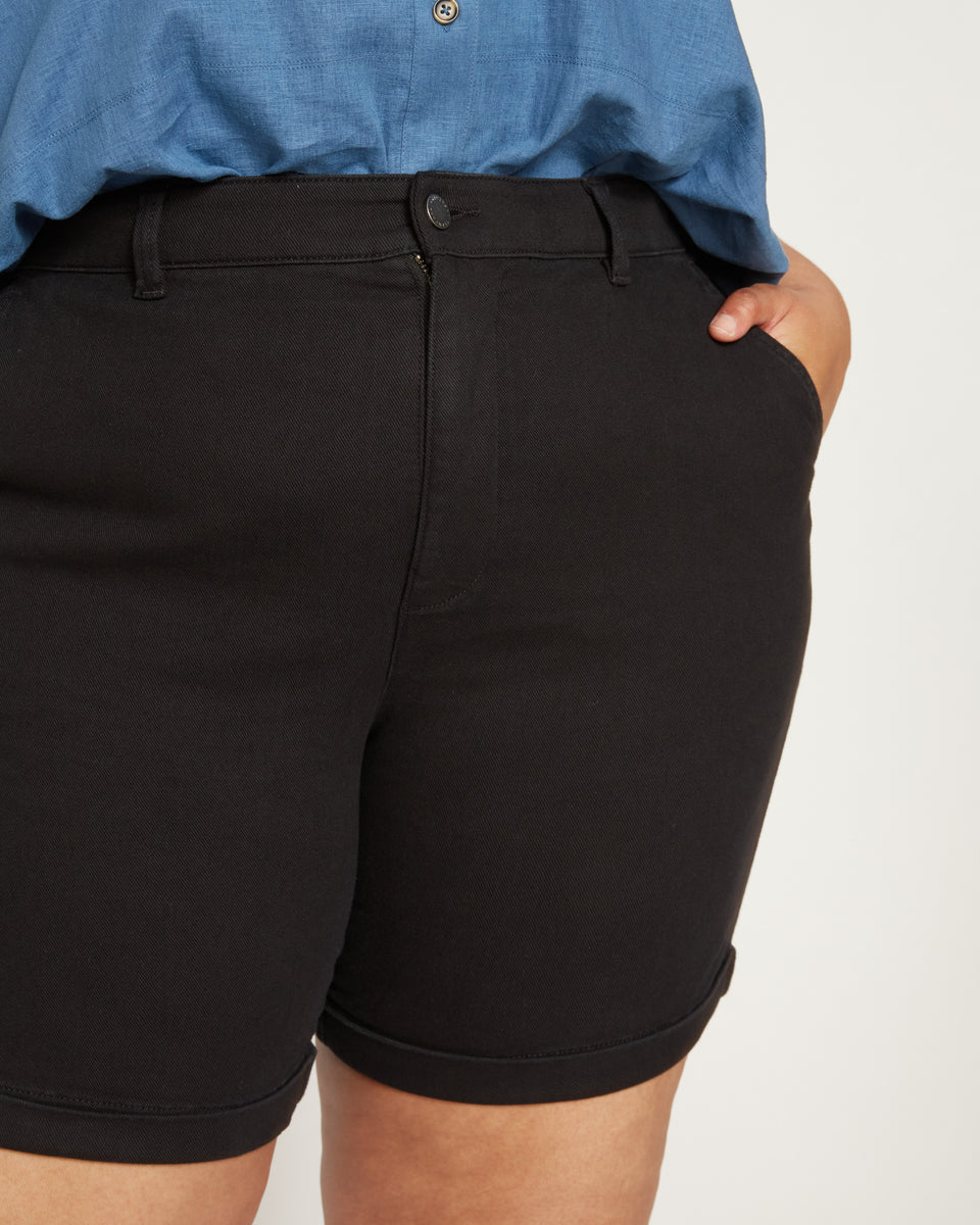 Casual Cuffed Twill Shorts - Black Zoom image 2