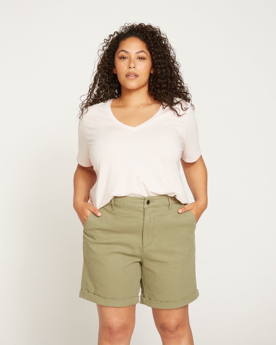 Casual Cuffed Twill Shorts - Pistachio Zoom image 0