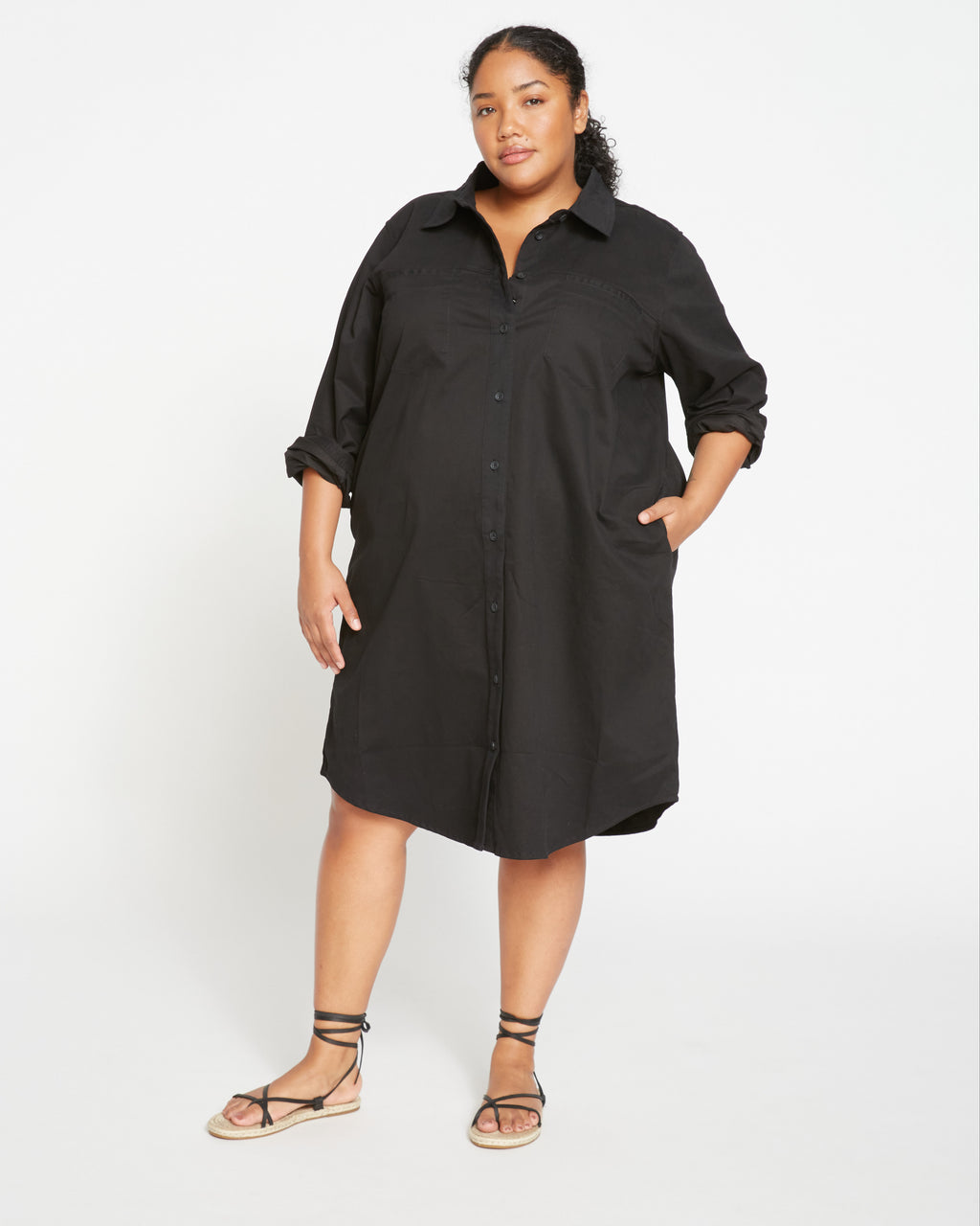 Kelly Stretch Cotton Twill Shirtdress - Black - image 0