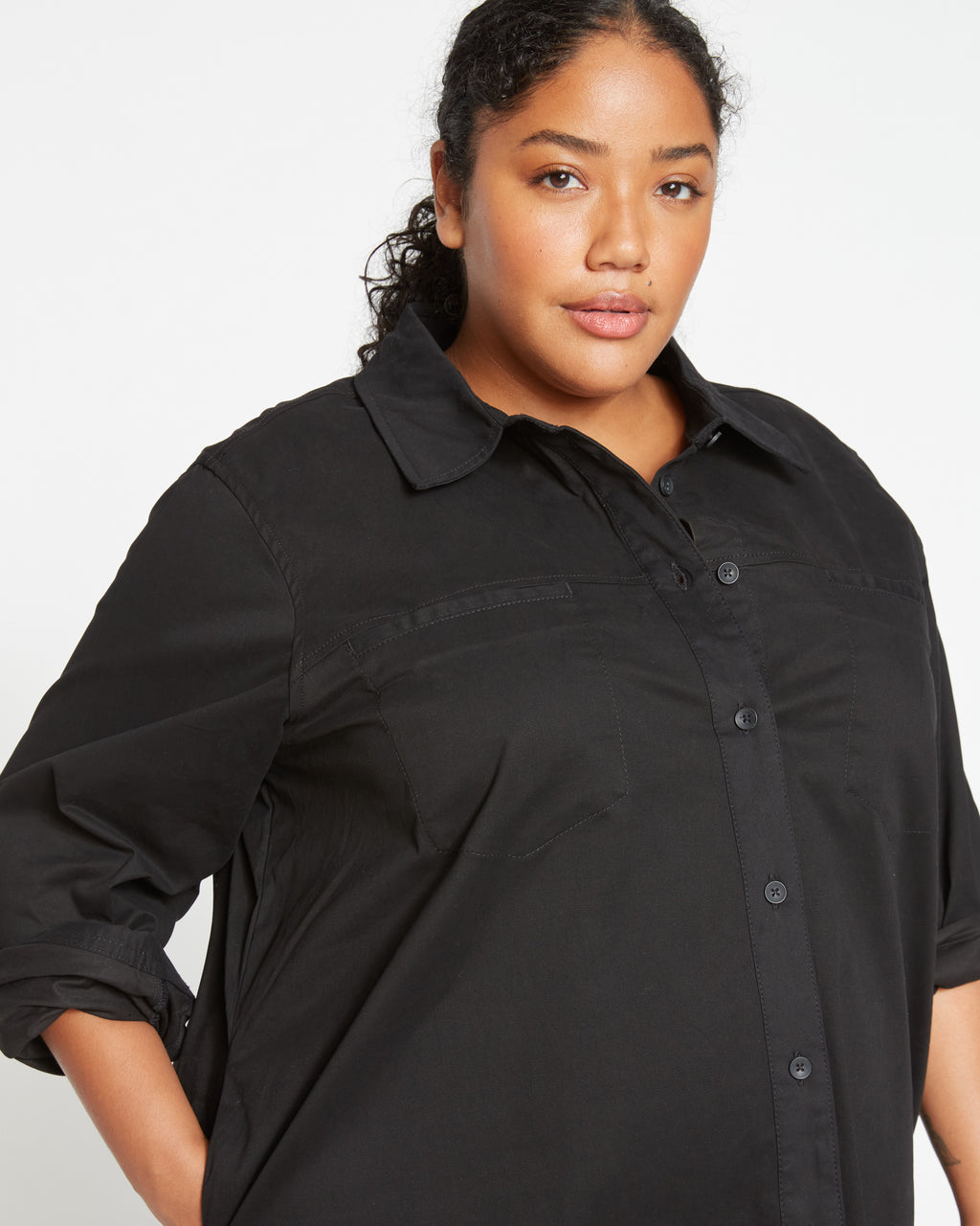 Kelly Stretch Cotton Twill Shirtdress - Black - image 1