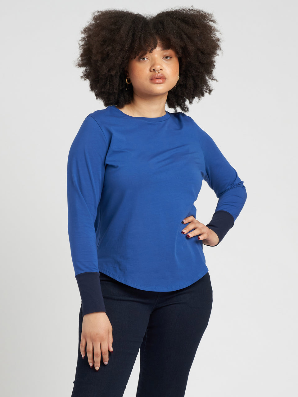 Rhine Color Block Cuff Top - Royal Blue/Navy Zoom image 0