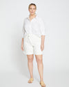 Katie High Rise Crossover Denim Shorts - White thumbnail 6